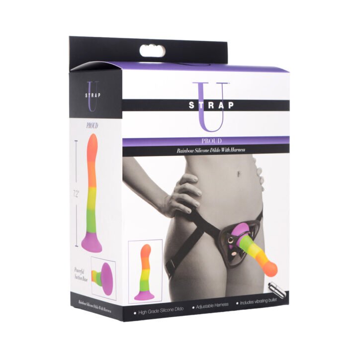 Strap U Proud Rainbow Silicone Dildo with Harness